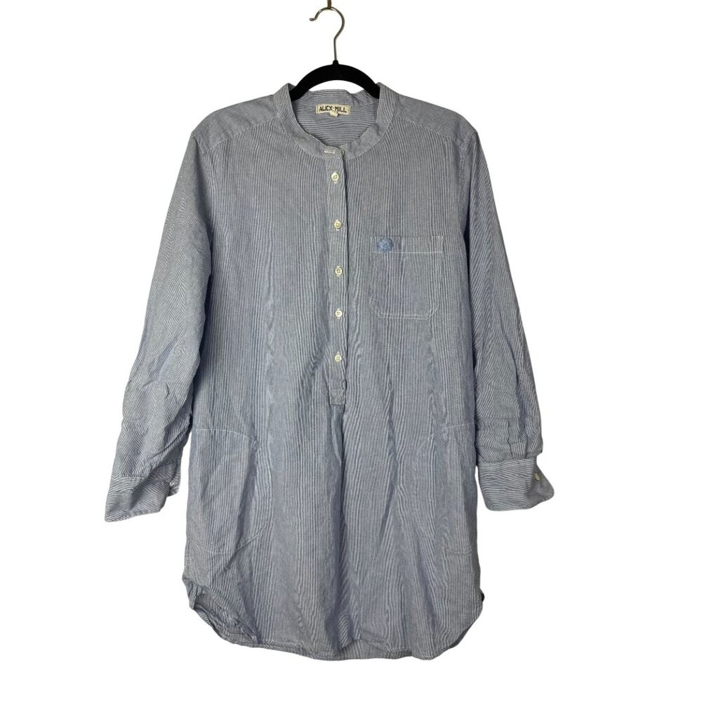 Alex Mill Women Blue Striped Cotton Tunic Shirt Dress Medium Pockets Long sleeve